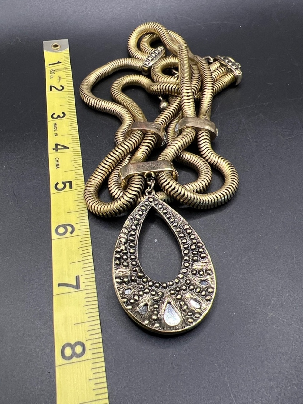 Gold-Tone Statement Necklace with Crystal Teardrop Pendant - Picture 6 of 6